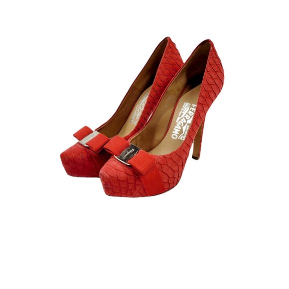 Salvatore Ferragamo Suede Trilly Python Platform Stiletto - Picture 7 of 10